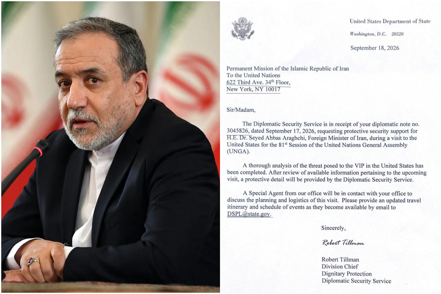 Ministrul iranian de Externe, Abbas Araghchi, va beneficia de protecție din partea SUA în New York